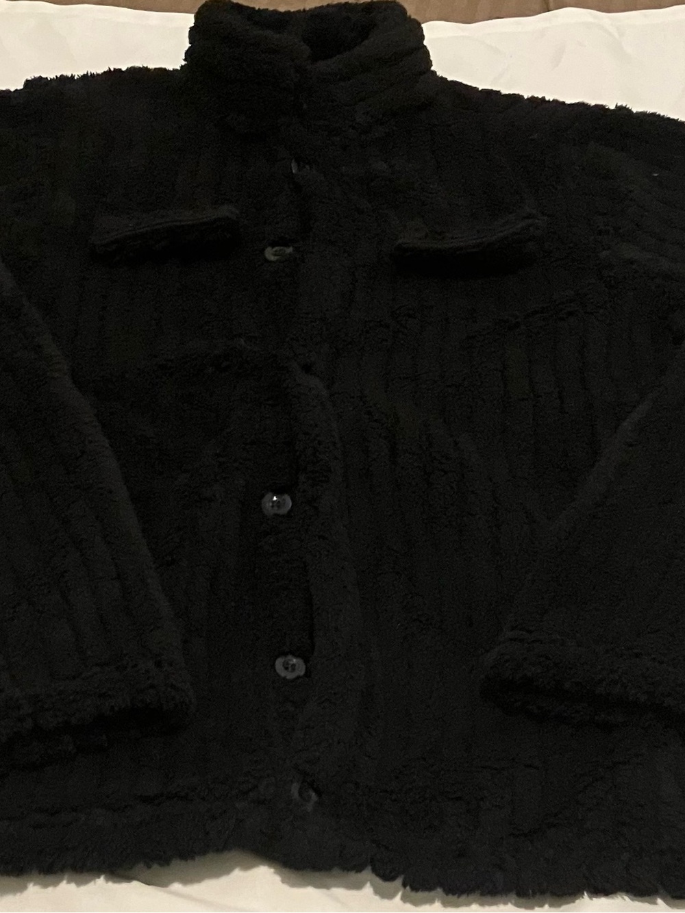Women’s Black Plush Button-Up Jacket Size L Never Worn